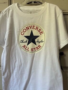 Converse White Tee with Navy Star and Red Logo